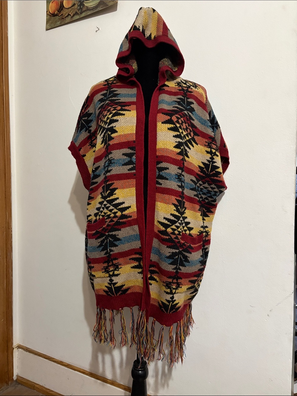 American Eagle Outfitters Multicolor Hooded Knit Poncho Msz